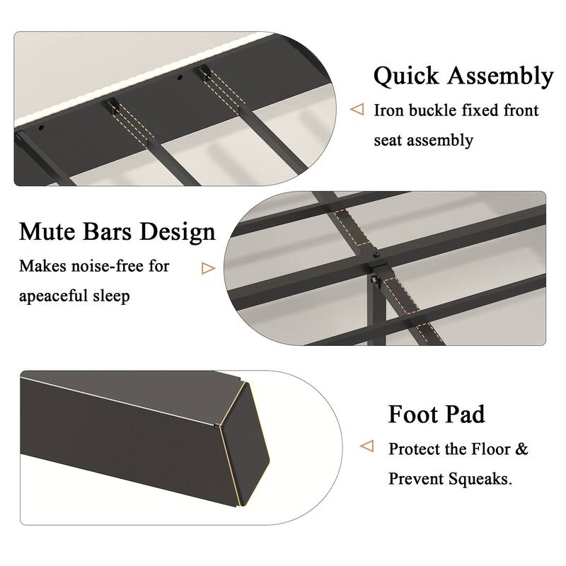 King Bed Frame With A Bandaged Headboard Is Stable And Easy To Assemble, And The Style Is Simple And Elegant