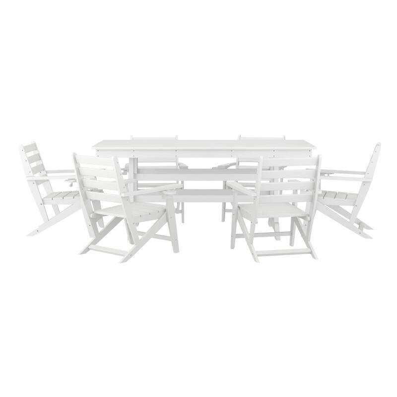 Commercial All Weather Adirondack Table and 6 Chairs with Cupholders