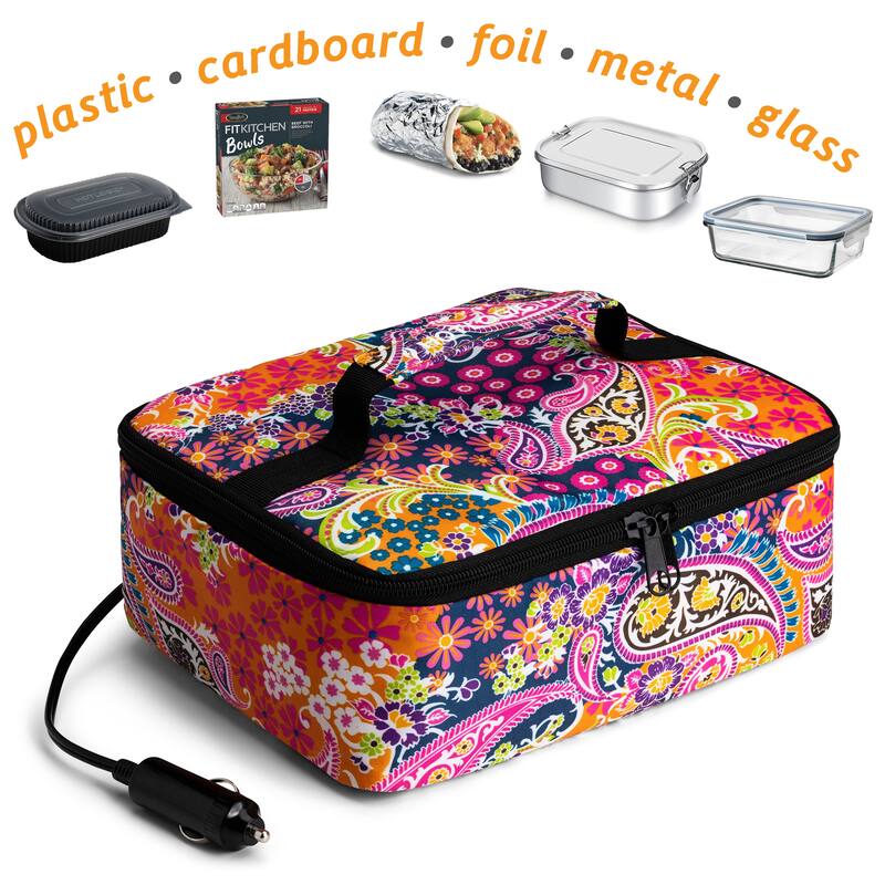 HOTLOGIC Portable Personal 12V Mini Oven, Aqua Floral