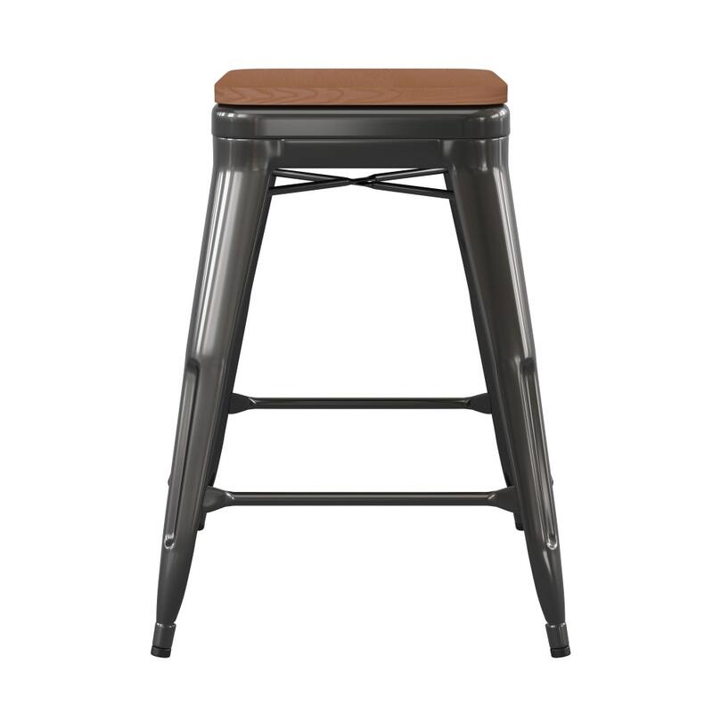 Indoor/Outdoor Backless Counter Stool with Poly Resin Seat