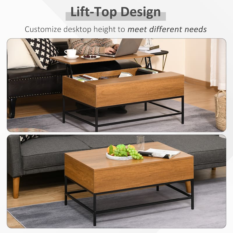 HOMCOM Lift Top Coffee Table with Hidden Storage Compartment and Steel Legs for Living Room