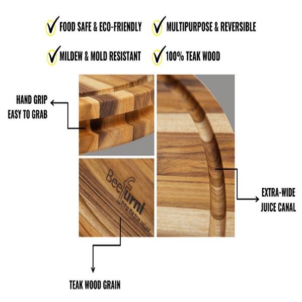 Pack of 5 Pieces 15.75inch Round Real Teak Wood Cutting Board Bed Bath & Beyond 35634548