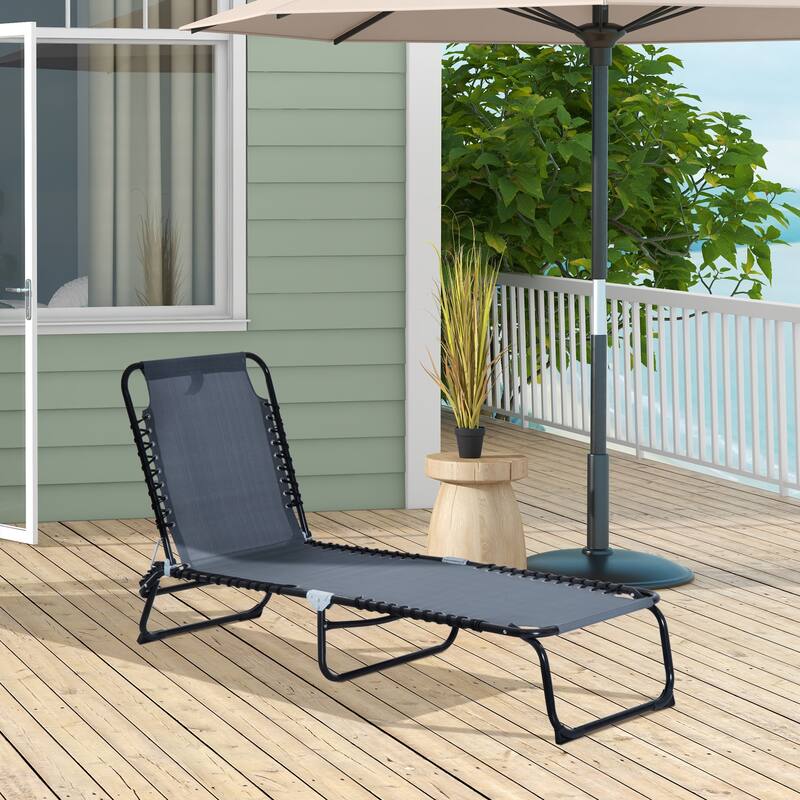 Foldable Outdoor Chaise Lounge Chair with 4-Position Adjustable Backrest and Breathable Mesh for Beach Patio Poolside - Gray