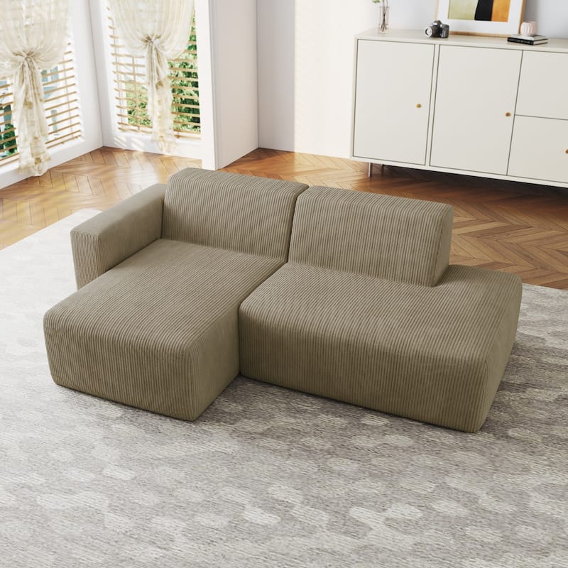 Modern Corduroy Non-Assembly L-Shaped Sectional Sofa Couch with Chaise