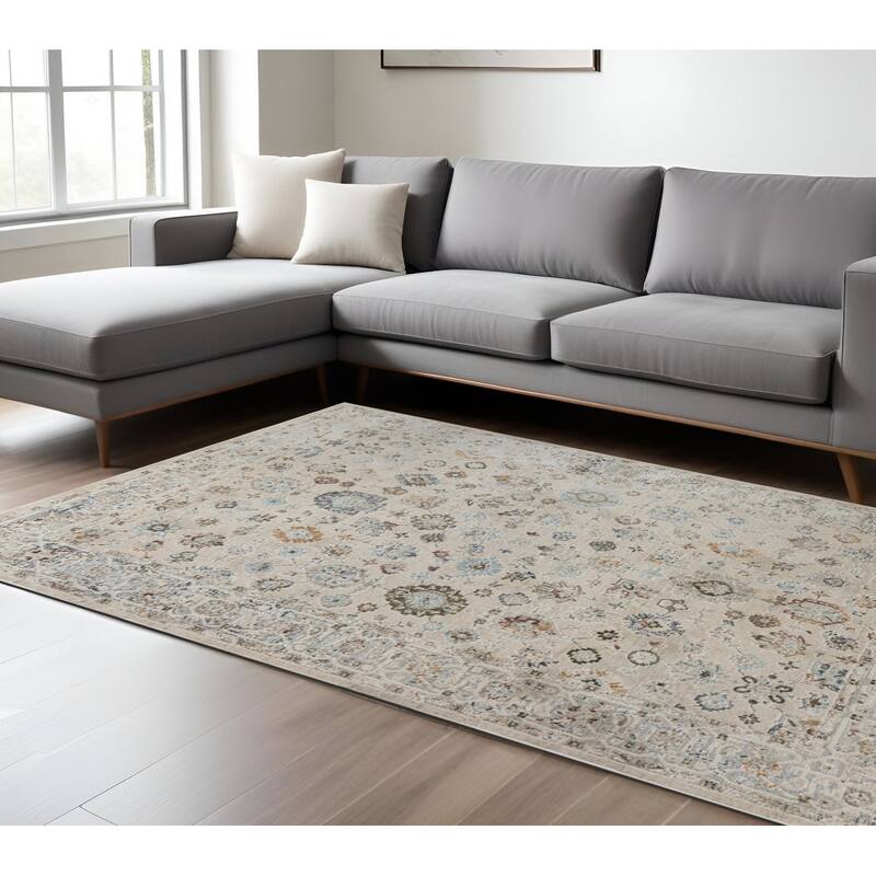 HomeRoots Floral Medallion Transitional Rectangle Area Rug - 130.00 in. x 94.00 in.  x 0.30 in.