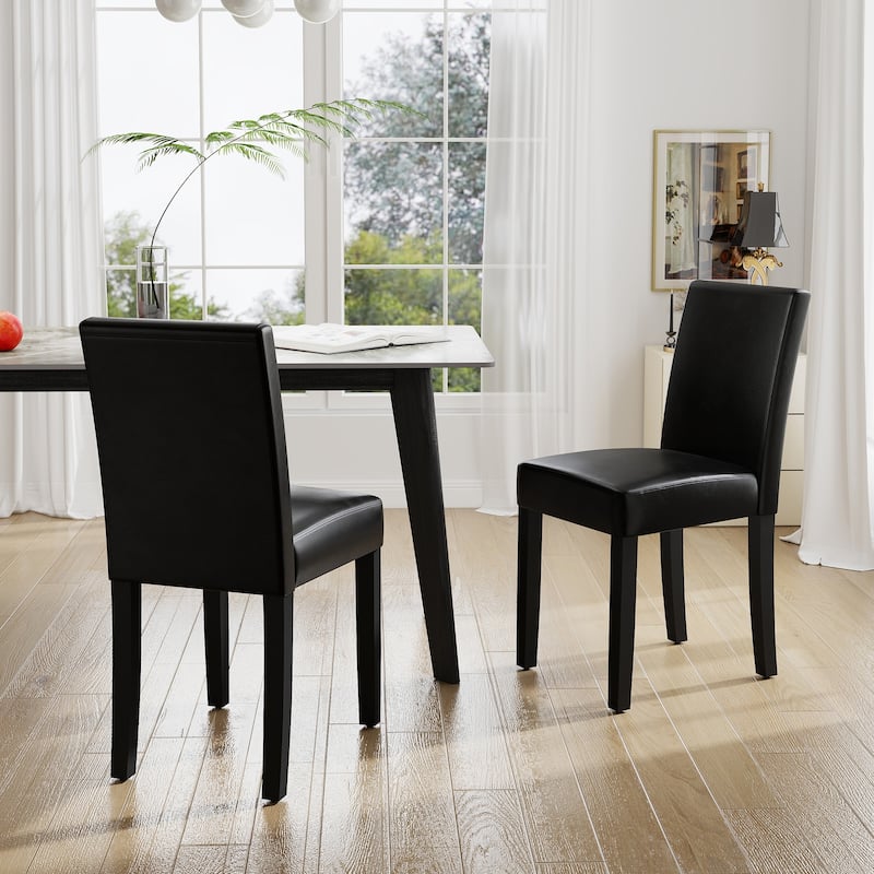 Faux Leather or Fabric Parsons Dining Chairs Set of 2 with Wood Legs