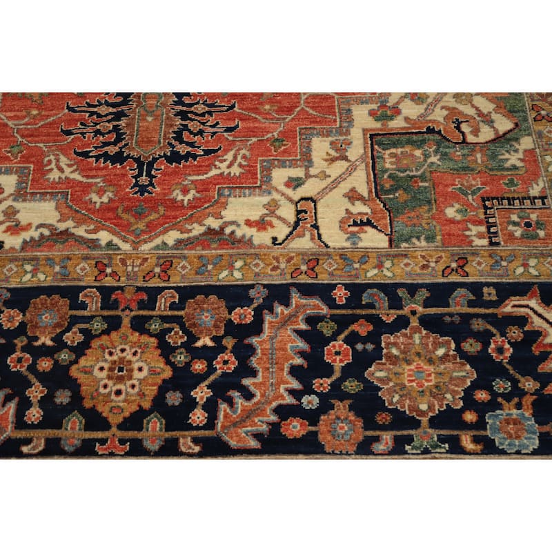 Hand Knotted Oriental 100% Wool Carpet Traditional Medallion Oranges & Rust Heriz (serapi) Area Rug - 10' 3'' X 8' 3''