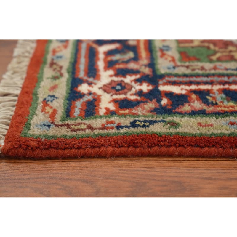 Hand Knotted Oriental 100% Wool Carpet Traditional Medallion Oranges & Rust Heriz (serapi) Area Rug - 4' 11'' X 2' 11''
