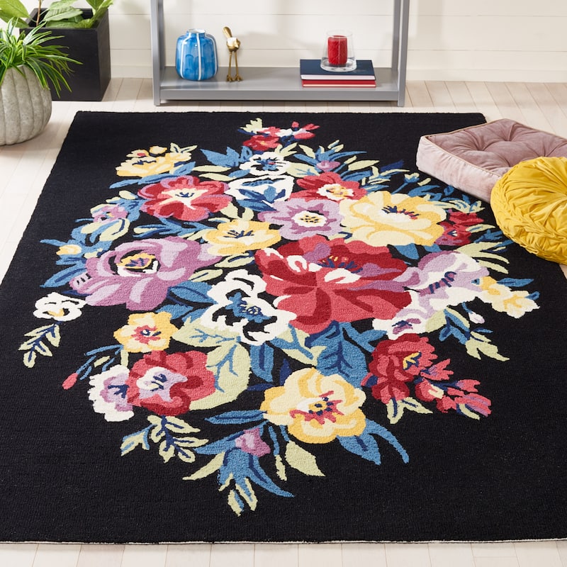 SAFAVIEH Handmade Chelsea Astronomy Floral Wool Rug - 5' x 8' - Black/Rose