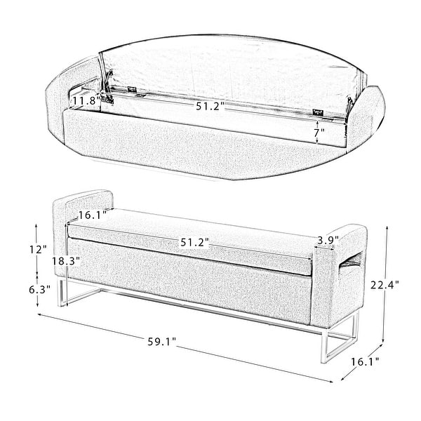dimension image slide 3 of 7, Diana Modern Upholstered Filp-Top Storage Bench with Sturdy Metal Legs