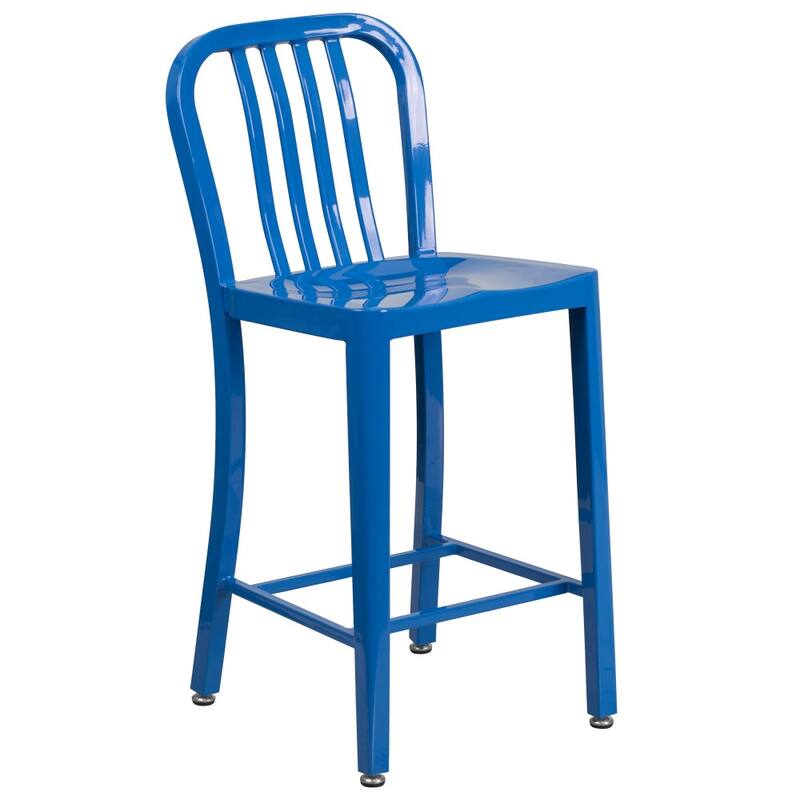 24'' High Metal Indoor-Outdoor Counter Height Stool with Vertical Slat Back