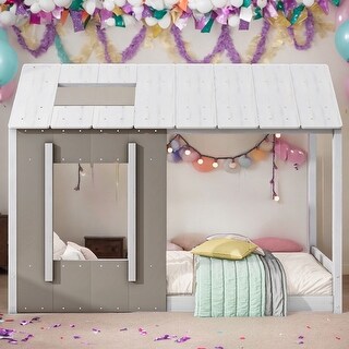 Twin Size Modern Style House Platform With Roof And Window