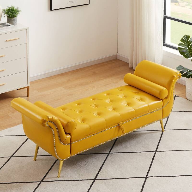 Armed Ottoman Bench PU Leather Bench Button Tufted Sofa Stool Bench Footrest Stoolfor Entryway, Living Room and Window
