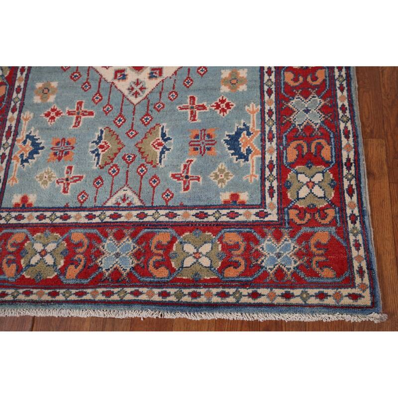 Light Blue Kazak Foyer Rug Hand-Knotted Wool Carpet - 3'3" x 4'11"