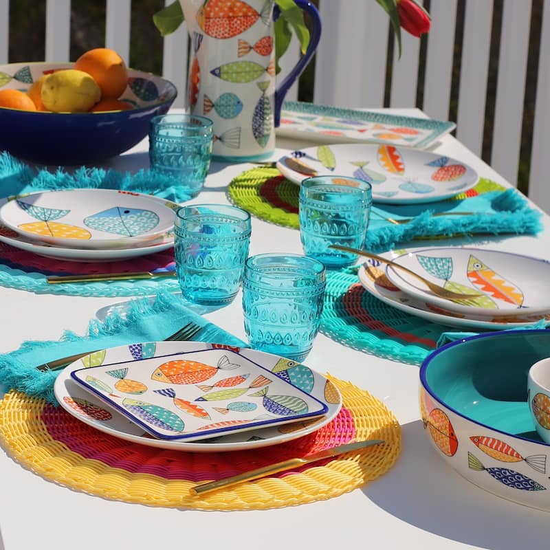 Euro Ceramica FreshCatch 4 Piece Square Canape Plates Set - 7.28 in. x 7.28 in. x 0.87 in.