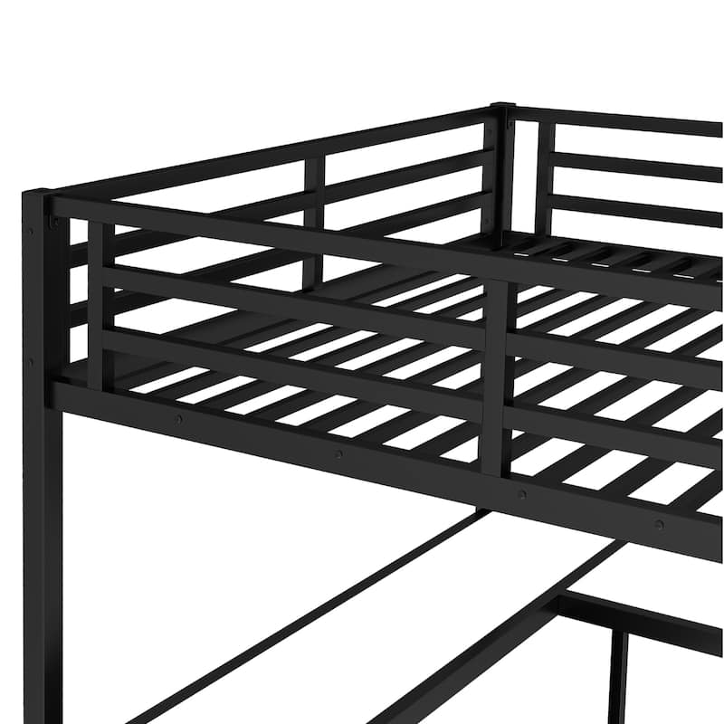 Full Size Metal Loft Bed with Wardrobe, Storage Cubes and L-shaped Desk