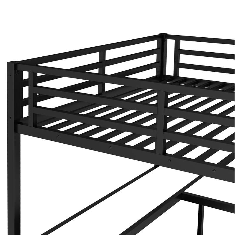 Metal Loft Bed with Wardrobe and L-shaped Desk, Queen Size Loft Bed with Storage Cubes and Shelves, Loft Bed