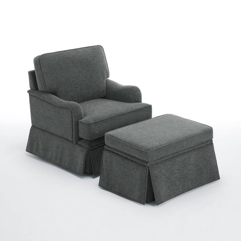 Modern Chenille Swivel Armchair and Storage Ottoman