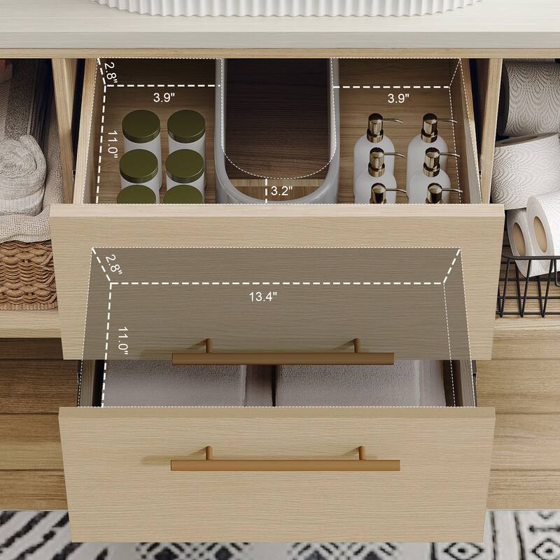 39.3"Wall-Mounted Bathroom Vanity with Oval Ceramic Sink,Floating Multi-Layer Cabinet Soft-Close Drawers Open Shelf Storage