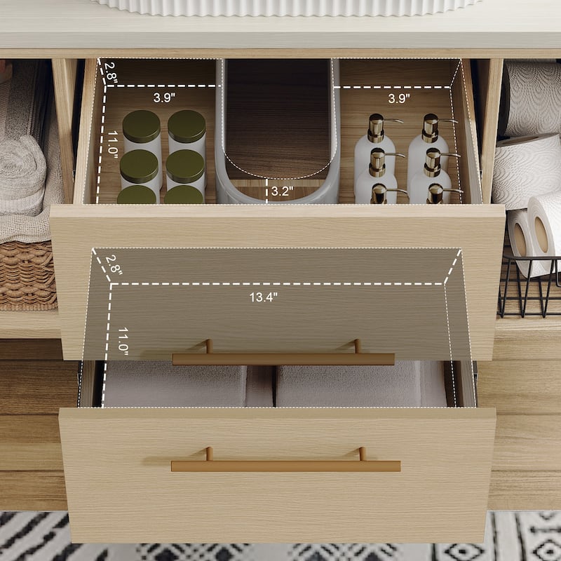 GDFStudio - Modern 39.3" Wall-Mounted Bathroom Vanity with Oval Ceramic Sink, Soft-Close Drawers & Open Shelf Storage