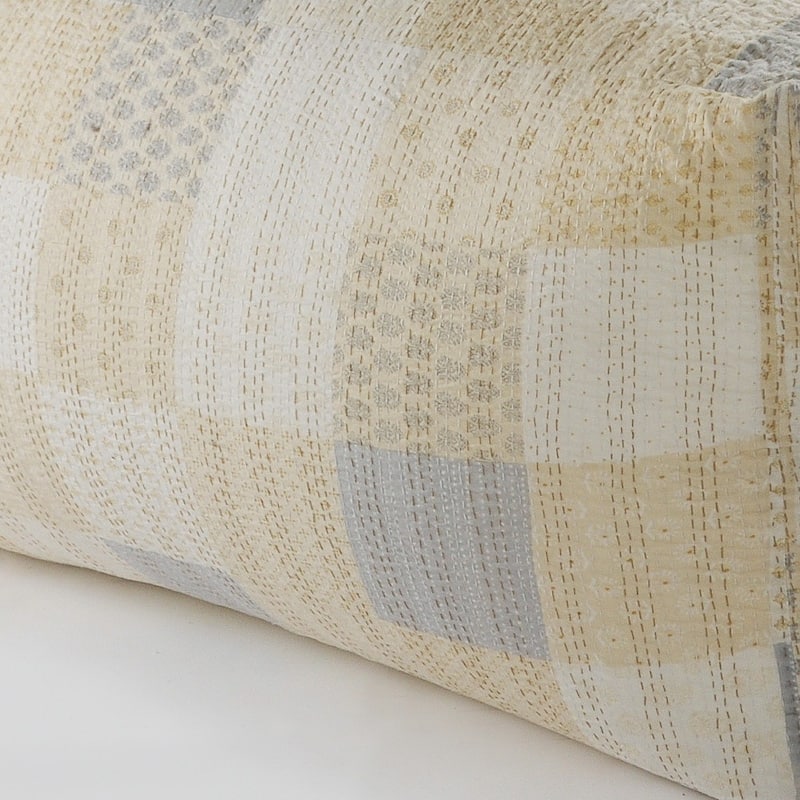 HomeRoots 48" Cream Cotton Patchwork Pouf Ottoman