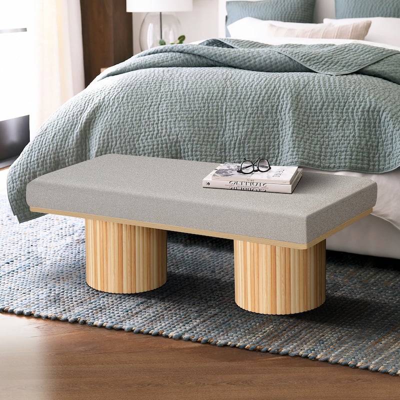 Comfortable Upholstered Seat with Cylindrical Wood Legs, Bedroom End of Bed Bench, Entry Footrest Bench Accent Bench