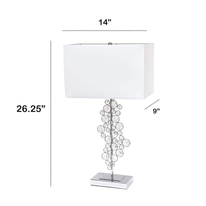 Lalia Home Lumiluxxe 26.25" Tall Contemporary Crystal Glitz and Chrome Glam Table Lamp with White Fabric Rectangular Shade