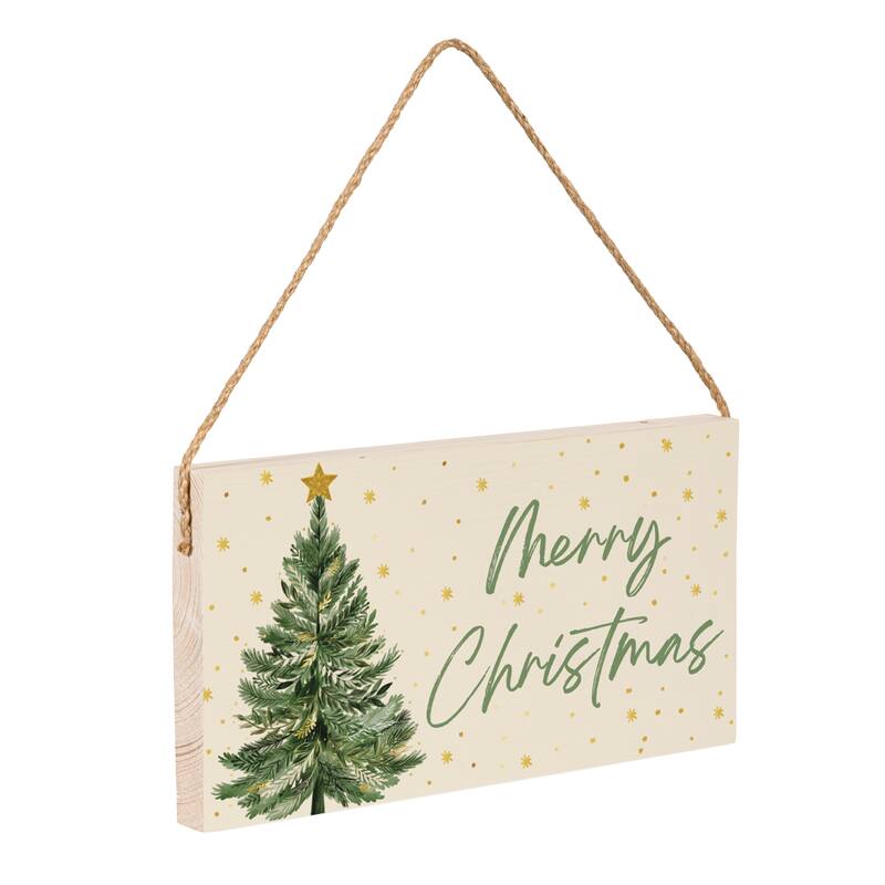 Shades of Green Hanging Wall Sign - "Merry Christmas" - 11"x6"