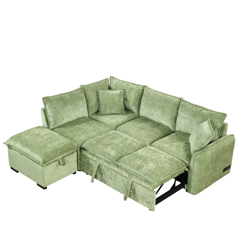 82.67 "Modern Chenille L Shaped Sectional Sofa,Sleeper Sofa with Storage Ottoman,Pillows and Charging Station
