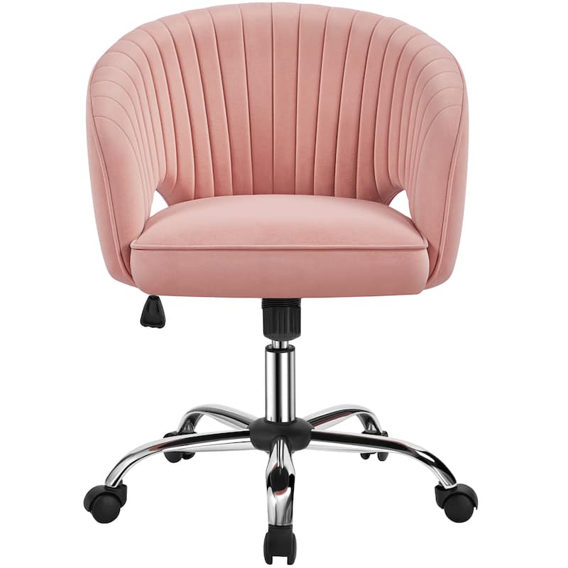 Yaheetech Velvet Office Chair with Tufted Barrel Back, Rolling Wheels, Adjustable Seat Height