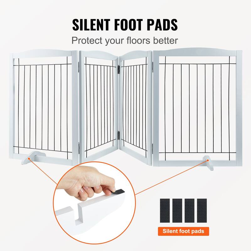 Modern 4 Panels Foldable and Expandable Freestanding Pet Gate with Footpads - 96.46 x 9.65 x 32.01 in