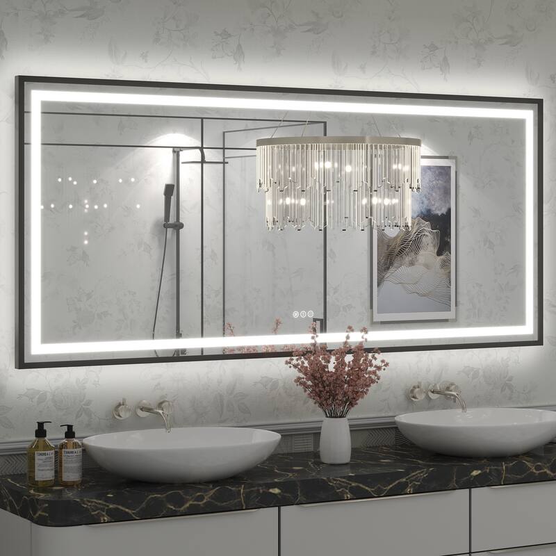 KIOTEE 24V Ultra-Bright LED Bathroom Mirror, Anti-Fog, Tempered Glass - 72x32
