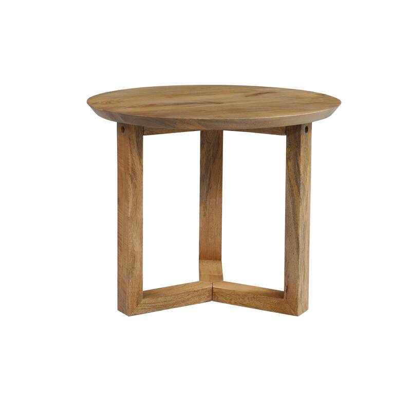 Nina 18.5" Round Handcrafted Side End Table, Natural Brown Mango Wood