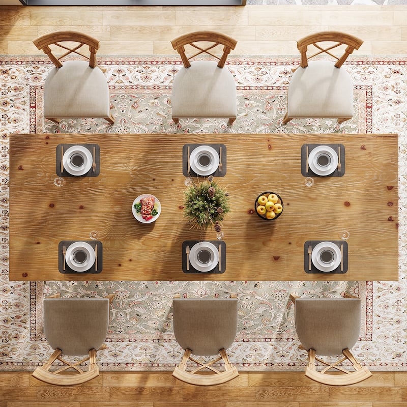 Solid Wood Dining Table, 78.7" Long Rectangular Kitchen Table for 6-8 People - 27.56" D x 78.74" W x 29.53" H