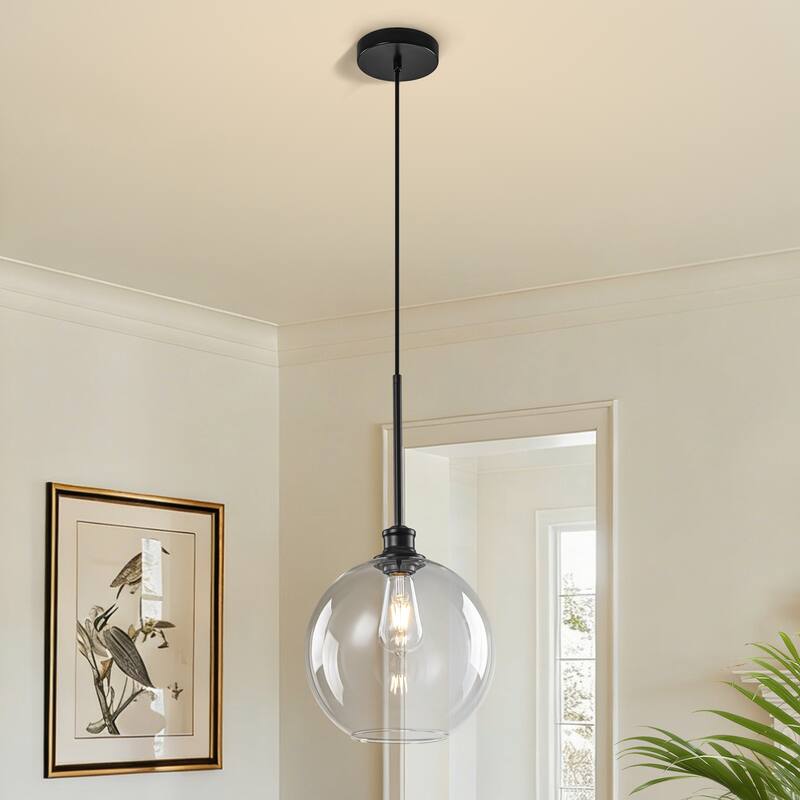 Starsky 1-Light 9.84in. Modern Globe Single Clear Glass Pendant Light - Black