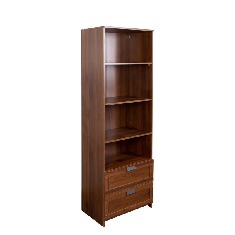71" Tall Bookshelf with 2 Drawers & 4 Open Shelves, Modern Wood Bookcase with Storage Cabinet, Freestanding Display Bookshelves