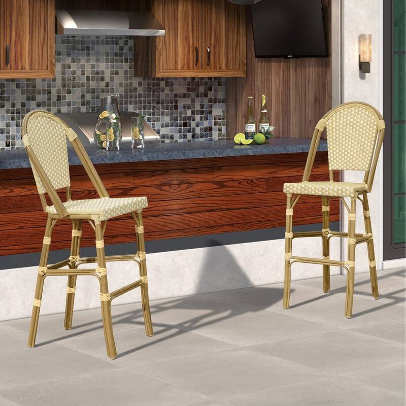 PURPLE LEAF White Print Finish Patio Bar Chairs with Back Rattan Bar Chairs French Bistro Set for Kitchen Outdoor Counter Stool