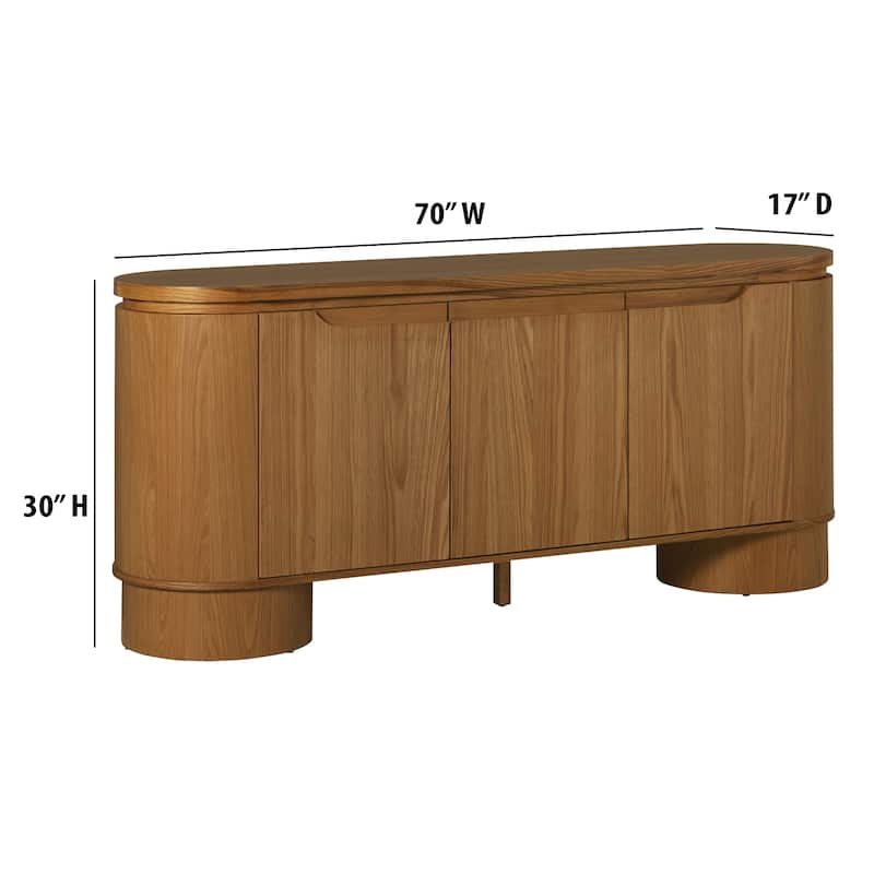 Walker Edison Modern Large Curved Solid Oak Wood Veneer Sideboard