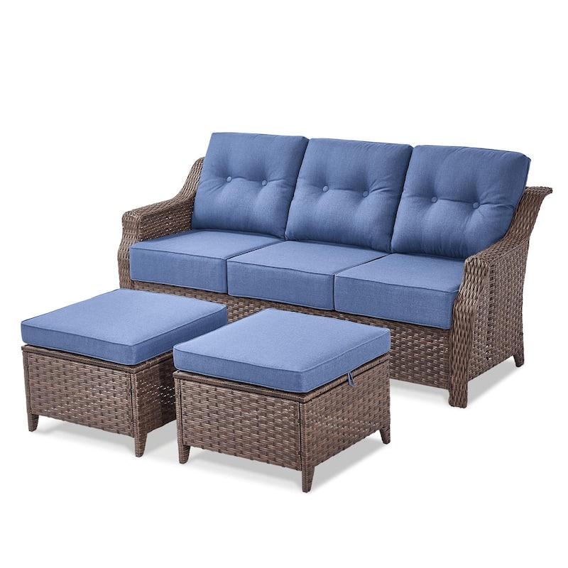 Outdoor 3-Seat Sofa with Ottomans