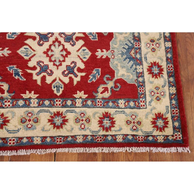 Traditional Red Kazak Foyer Rug Hand-Knotted Foyer Wool Carpet - 3'2" x 5'3"