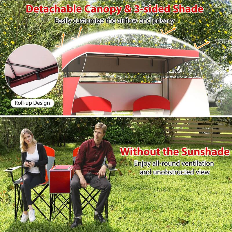 Costway Double Beach Chair with Adjustable Canopy Oversized Folding