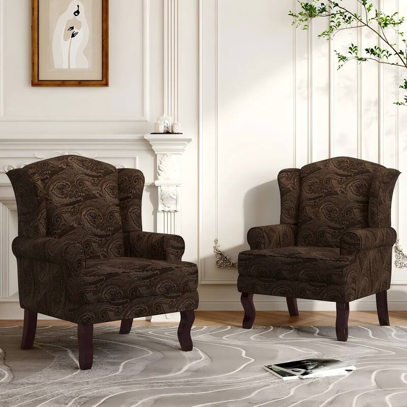 2 Set Modern Upholstery Wingback Accent Chair - Cranberry/ Linen