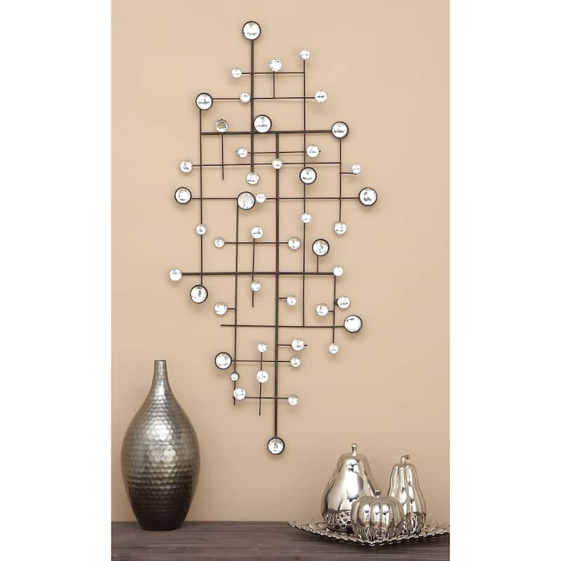 Silver Metal Abstract Home Wall Decor with Crystal Embellishments - Silver