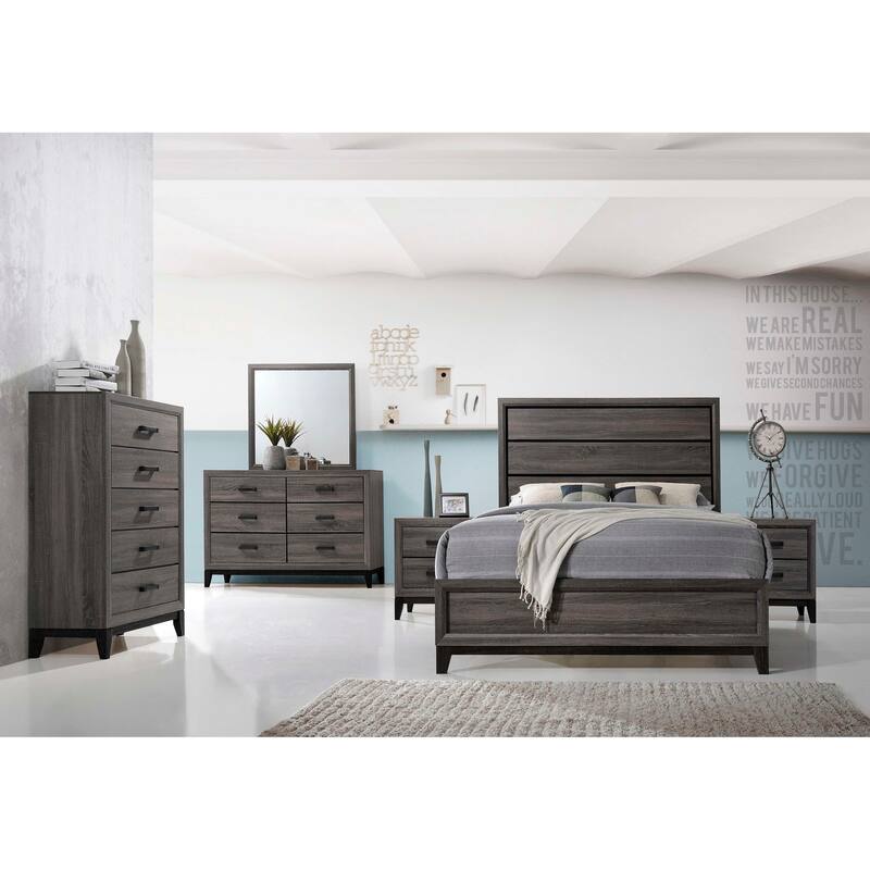 Driftwood Grey King Bed with Tapered Legs