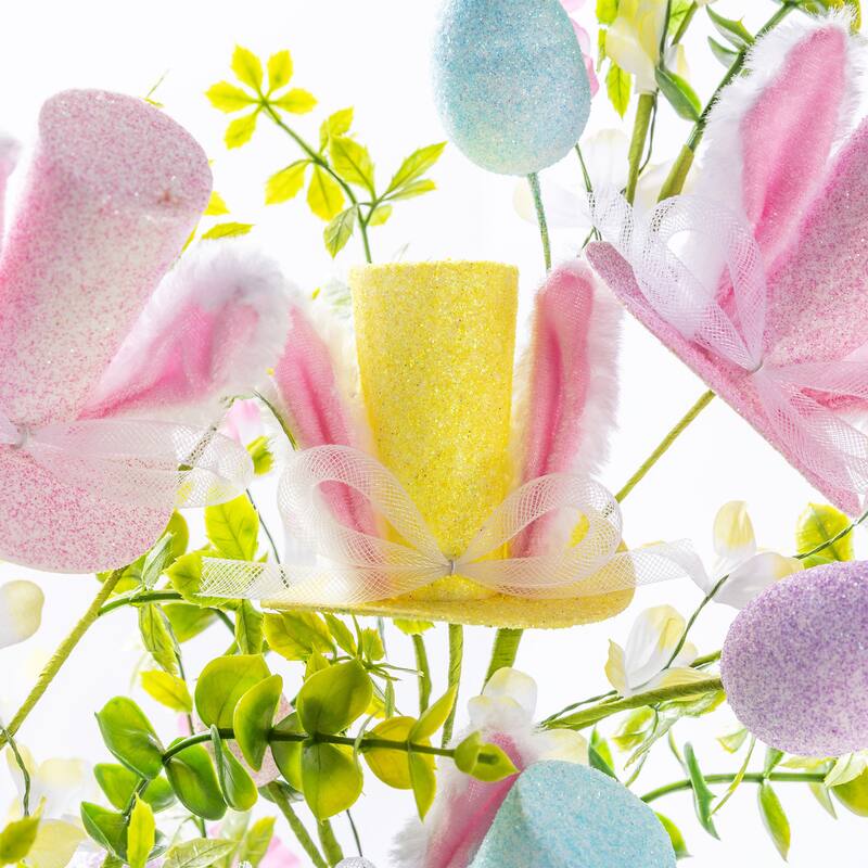 Glitzhome 28"H Set of Two Easter Glitter Egg Bunny Donuts Top Hat Picks