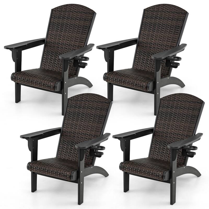 Gymax Set of 4 Adirondack Chair w/ Rattan Padded Seat & Back Wide - Black