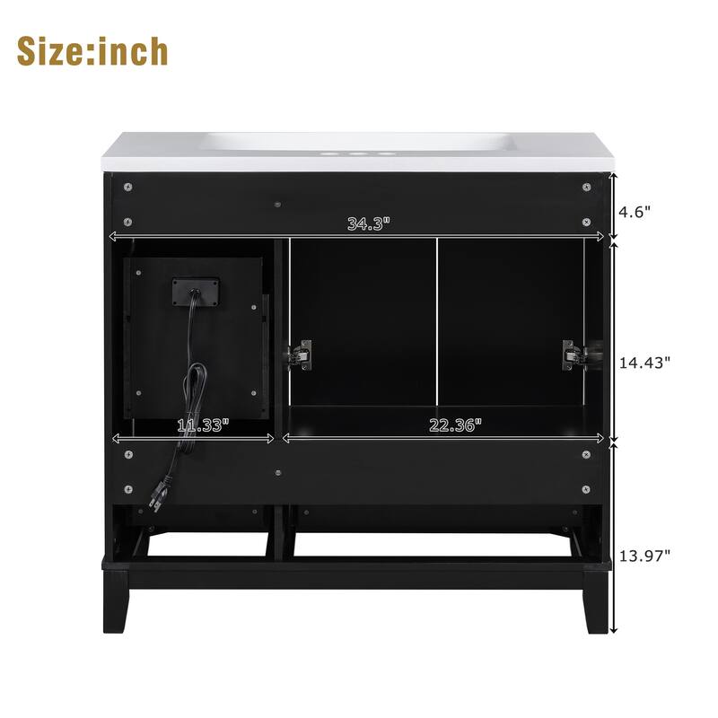 36" Modern Bathroom Vanity with USB Charging, 2Doors and 3Drawers Storage Vanity Cabinet, single sink, Faucets Not Included