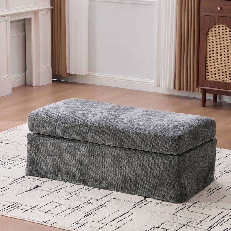 46"W Modern Chenille Storage Ottoman