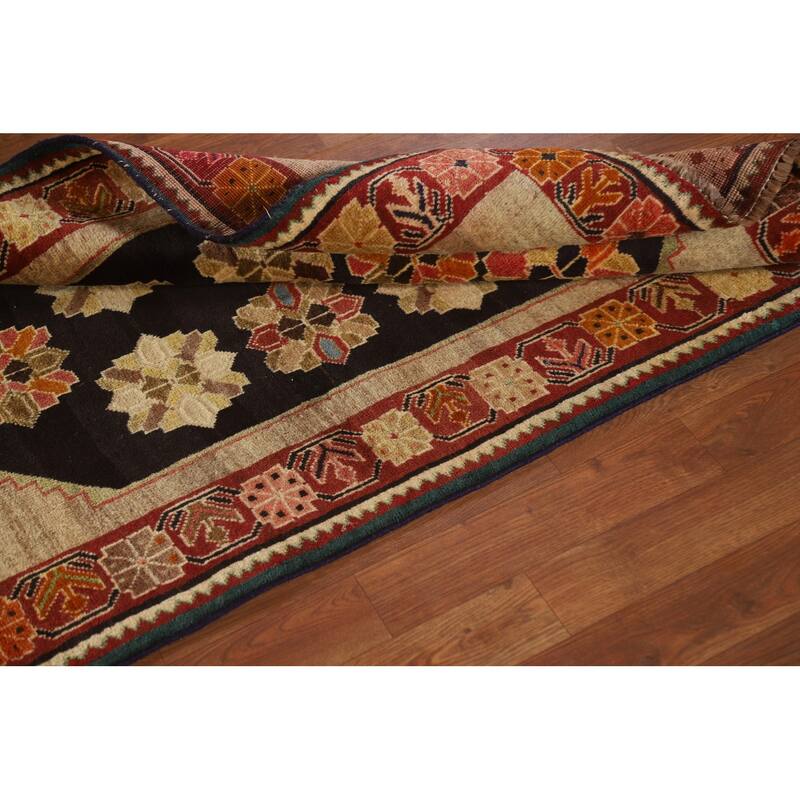 Geometric Black Shiraz Persian Vintage Area Rug Handmade Wool Carpet - 3'2"x 5'2"