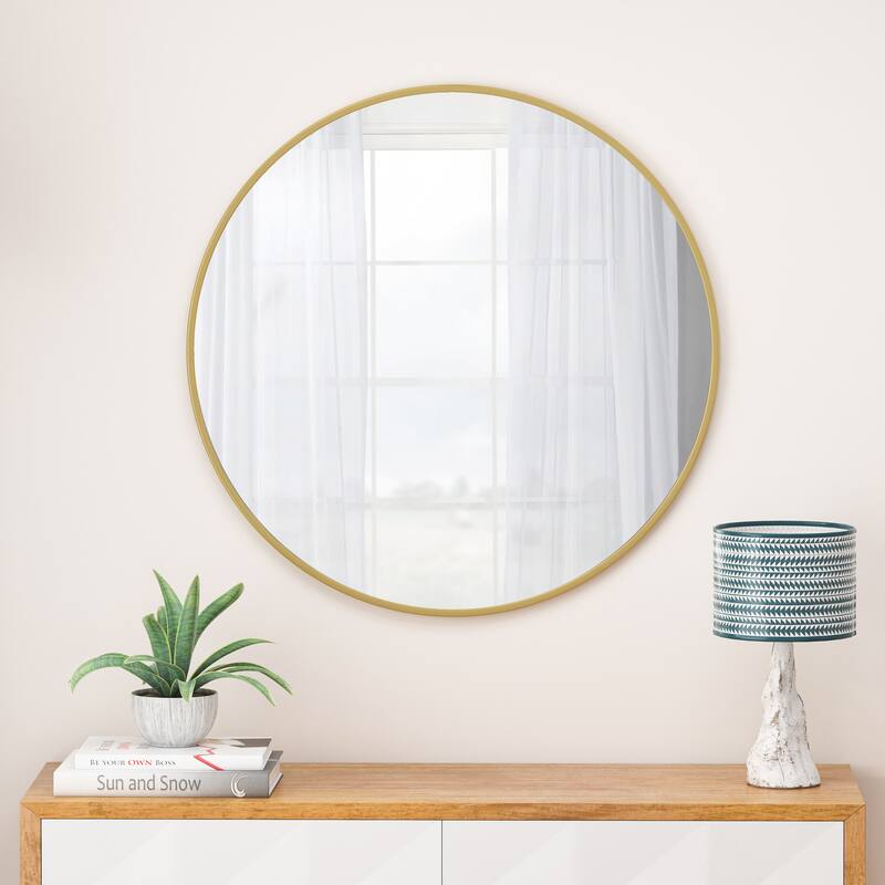 Circular Wall Decor Mirror with Metal Framed - 48" - Gold